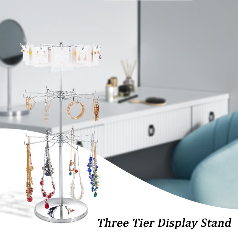 APL Display Dual Adjustable (Total Height & Tier Heighs) CounterTop Spinner Display Stand, Heavy Duty 3-Tiers, Silver - Image 2